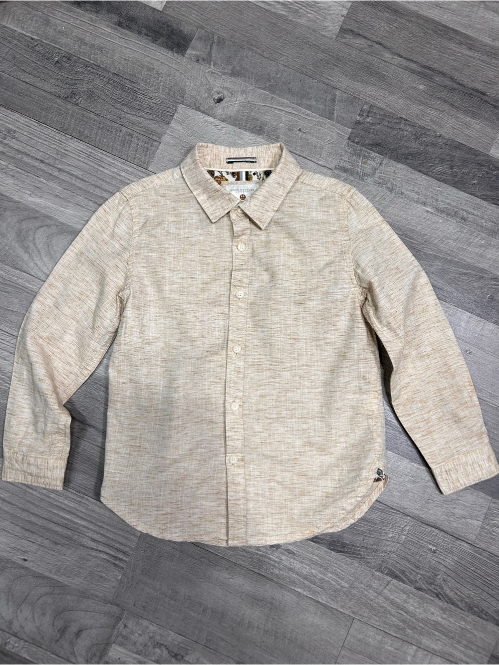 Denim & Flower Boys Beige Long-Sleeve Button-Down Shirt 5/6